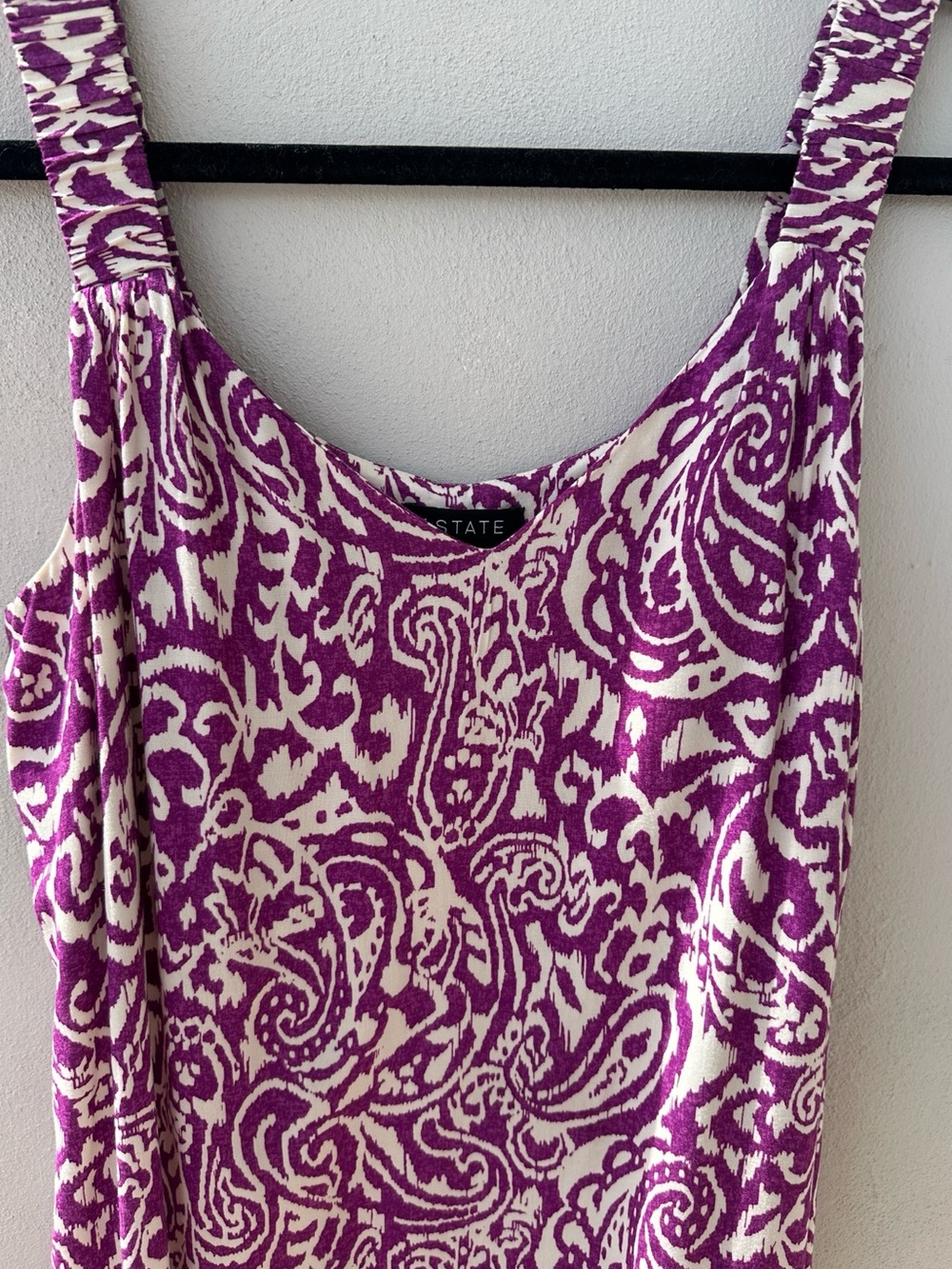 1.STATE Purple and Cream Printed Dress with Bold Abstract Print - Picture 2 of 5